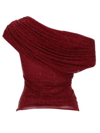 Self Portrait Asymmetrical Rhinestone-Embellished Top - Burgundy