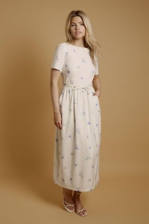 Oasis Womens Pansy Print Ottoman Twill Midaxi Dress With Bow - White - Size 10 UK