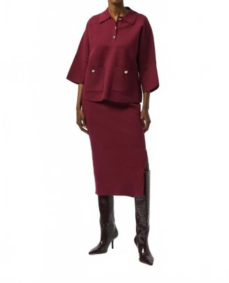 Joseph Ribkoff Sweater Knit Midi Skirt In Merlot