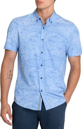 Brooklyn Brigade Scribble Floral Print Woven Short Sleeve Basic in Denim at Nordstrom, Size Xx-Large
