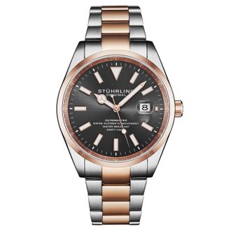 St&uuml;hrling Mens Datemaster Heritage Automatic 1025 Mens 42mm - Silver & Rose Gold Stainless Steel - One Size