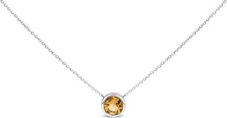 House of Brilliance 925 Sterling Silver 7MM Bezel Set Created Yellow Citrine Pendant Necklace - 18 Inches