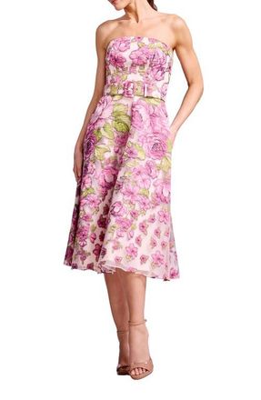 Dress The Population Allegra Brocade Strapless Cocktail Dress in Pink Blossom Multi at Nordstrom, Size Xx-Large
