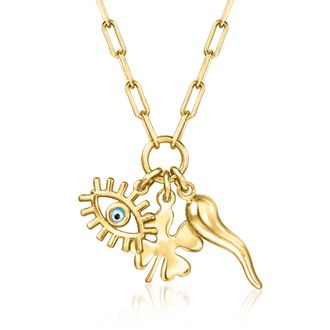 RS Pure by Ross-Simons Italian 18kt Gold Over Sterling Good Luck Charm Necklace