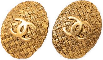 Chanel Tweedehands Cc Gouden Geplateerde Geweven Ovale Clip-Oorbellen