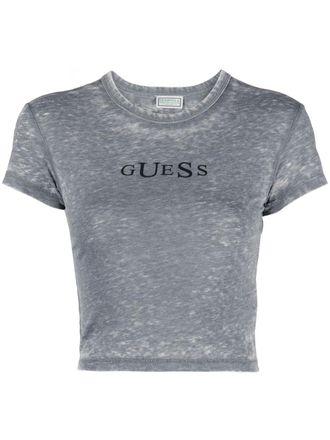 Guess Co logo-print cropped T-shirt - women - Cotton/Polyester - L - Black
