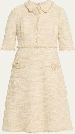 Teri Jon Fringe-Trim Metallic Tweed Dress