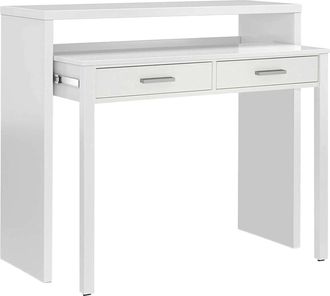Skraut Home Consolle, Scrivania Con Piano Estensibile, Scrittoio Porta Pc Con 2 Cassetti, Cm 99x36h88, Bianco
