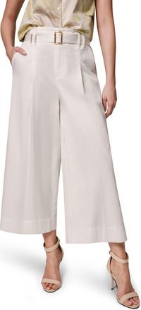 DKNY Pleated Wide Leg Crop Stretch Cotton Pants in Cream at Nordstrom, Size 10