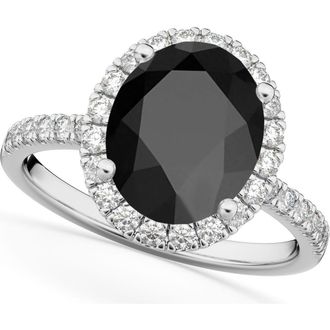 Allurez Oval Cut Halo Black Onyx & Diamond Engagement Ring 14K in 2.91Ct/white Gold at Nordstrom, Size 6.5
