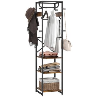 HOMCOM Clothes Rail With Storage Shelf And Hooks - Clothes Rack - Rustic Brown | TJ Hughes