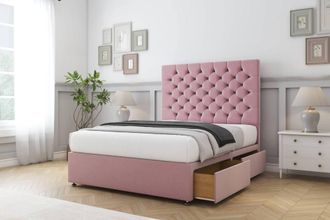 Sloomy Mayfair Plush Divan Set 2 Drawers-54 Headboard in Pink | Size: Super King