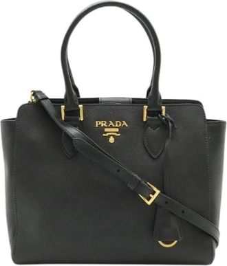 Prada Pre-owned Saffiano Leren 2Way Handtas - Dames - Vintage Shopper - Zwart - ONE Size - Leer - Vintage
