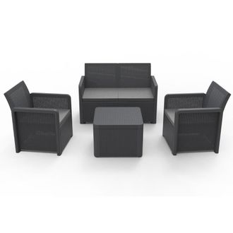 Concept Usine Conjunto de muebles de jardin de resina de 4 plazas con mesita gris