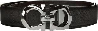 Ferragamo Omkeerbare Gancini Gesp Riem van Gehamerd Kalfsleer - Heren - Riemen - Zwart - 105 CM - Leer - Accessoires