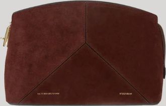 Victoria Beckham Womens Victoria Clutch Bag In Dark Brown Suede