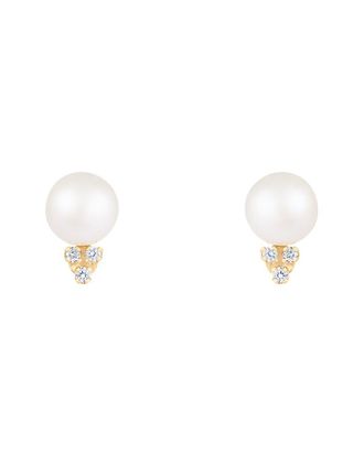 Splendid Pearls 14K 0.06 Ct. Tw. Diamond 6-6.5Mm Pearl Earrings