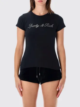 Sporty & Rich T-shirt Slim Fit in cotone con logo di strass