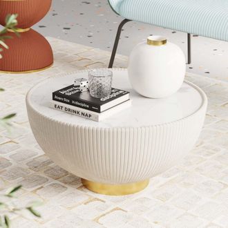 Kare Design Mesa de centro redonda blanca y beige &oslash;71 cm