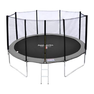 Happy Garden Cama El&aacute;stica De 370cm Reversible Gris/rosa, Pack Trampol&iacute;n Perth + Red De Seguridad + Escalera + Lona + Kit De Anclaje