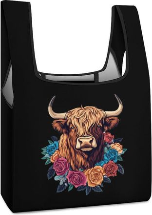Generic Highland Cow Shopping Bag Reusable Grocery Tote Bag Foldable Handbag for Travel Picnic