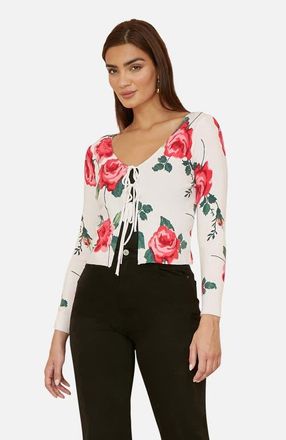 Yumi Long Sleeve V-Neck Tie Front Cardigan in White at Nordstrom, Size Medium