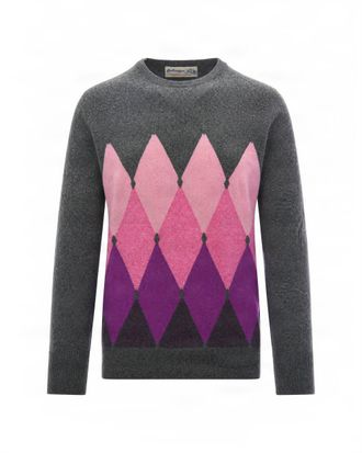 Ballantyne Charcoal Diamond Pattern Cashmere Sweater