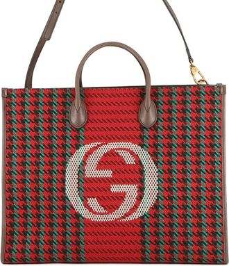 Gucci Pre-owned Gucci Interlocking G Tweed Houndstooth Stripe Satchel 644994