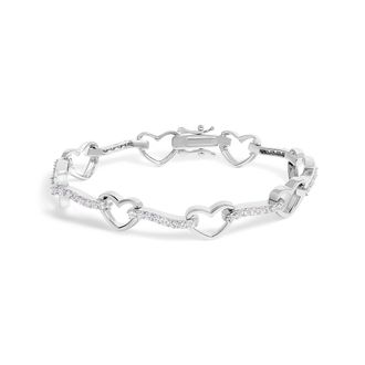 House of Brilliance 10K White Gold 2.0 Cttw Diamond Heart Link Bracelet