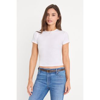 Good American Womens The Rib Baby T-Shirt | White, Size Medium | Good American by Khlo&Egrave; Kardashian