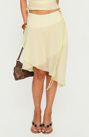 Princess Polly Evaleine Lace-Up Asymmetric Chiffon Skirt in Baby Yellow at Nordstrom, Size 10