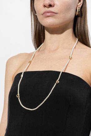 Ferragamo Necklace With Imitation Pearls, Womens, Gold