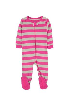 Leveret Kids Footed Striped Cotton Matching Family Pajamas in Berry & Chime at Nordstrom, Size 4T