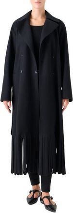 Akris Fringe Hem Wool Blend Belted Coat in Black at Nordstrom, Size 10