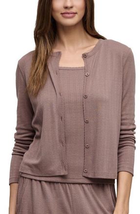 Barefoot Dreams Scalloped Pointelle Cardigan in Sable at Nordstrom, Size X-Large