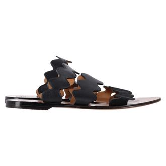 Chloé Pre-owned Womens Chloé Lauren Wavy Three Strap Flat Slides in Black Leather - Size EU 39