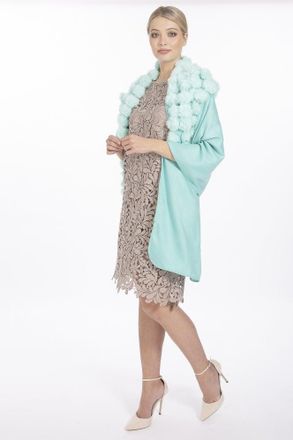 JayLey Womens Cashmere Blend Faux Fur Pompom Wrap - Mint - One Size