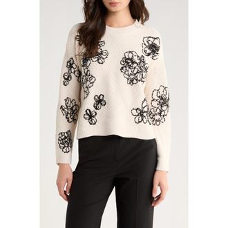 Vince Camuto Embroidered Crewneck Sweater in Sugar Heather at Nordstrom Rack, Size X-Small