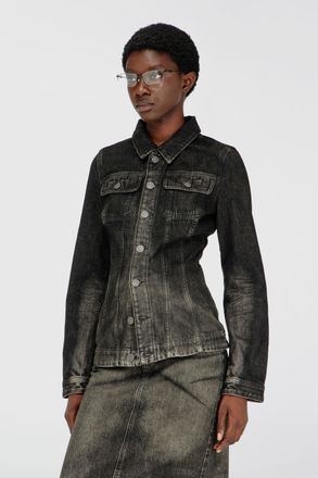 Diesel Fitted trucker jacket in dirty-effect denim - Denim Jackets - Woman - Black