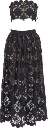 Oscar De La Renta lace crop top midi skirt dress set