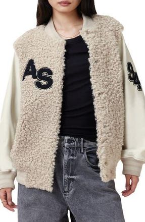 AllSaints Valerie Mixed Media Genuine Shearling Jacket in Off White at Nordstrom Rack, Size Small