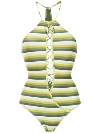 Amir Slama striped swimsuit - women - Spandex/Elastane/Polyamide - GG - Green