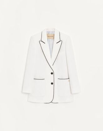 Valentino Giacca In Cotton Tweed Canestrello Donna LATTE/NERO 36