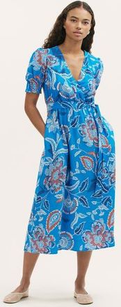 Finery Nicoleta Floral Midi Tea Dress in Blue Floral at Nordstrom, Size 14