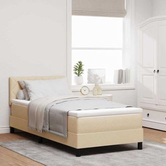vidaXL Cama Tipo Box Spring Con Colch&oacute;n Crema 100 X 200 Cm Tela Vidaxl