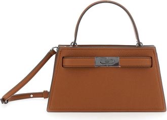 Tory Burch petite Lee Radziwill Brown Crossbody Bag With Adjustable And Removable Shoulder Strap And T-buckle Closure In Grained Leather Woman