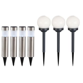 ETC Shop Set Di 7 Lampade Solari A Led Lampade A Sfera Spotlight Garden Path Ground Spike Colonne In Acciaio Inox Luci Esterne