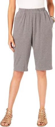 Roaman's Plus Size Soft Knit Pull On Bermuda Short in Medium Heather Grey at Nordstrom, Size Small