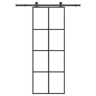 Berkfield Home Sliding Door with Hardware Set 76x205 cm ESG Glass&Aluminium in Black