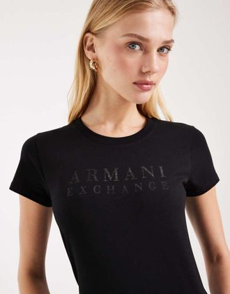 A|X Armani Exchange T-shirt nera con logo sfumato-Nero